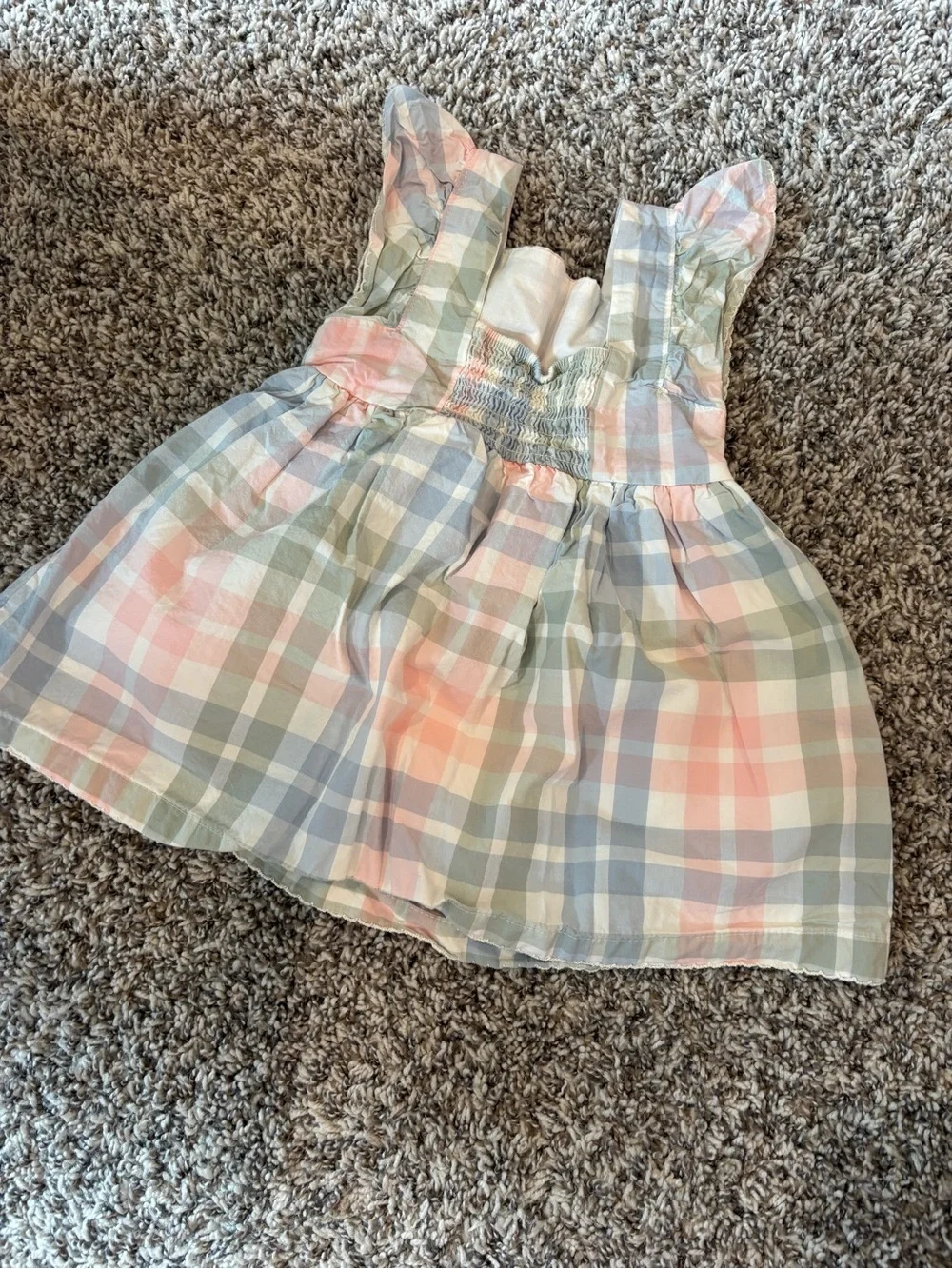Carter's Pastel Plaid Ruffle Sleeve Dress - Pink, Blue, Green